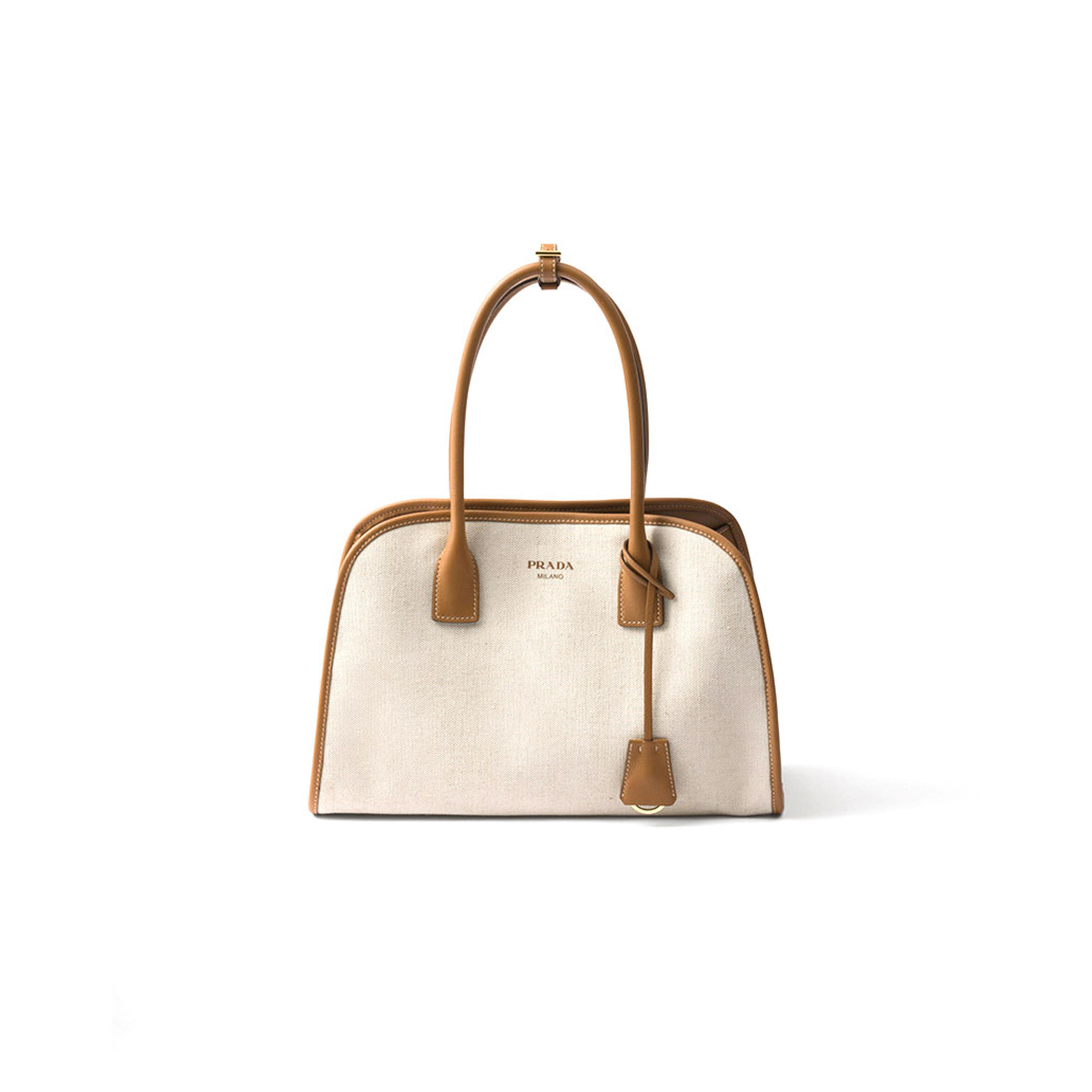 Pra*a medium linen blend and leather tote bag 1bg572 (35*22*18cm)